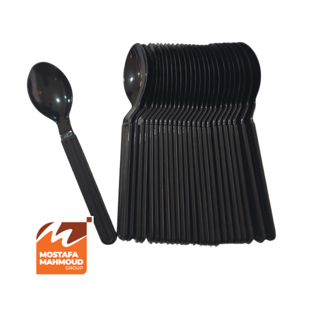 Disposable white spoon 25 pieces معلقة بلاستيك سوداء